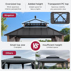 SUNJOY Kingston 10' x 10' Hardtop Gazebo with Galvanized Steel/Polycarbonate Double Roof, Curtain and Netting, Woodgrain Finish Aluminum Posts Permanent Pavilion Gazebo for Garden, Patio, Deck, Lawn
