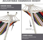 LazyDaze Hammocks Double Hammock with Stand - 2 Person Heavy Duty Outdoor Hammock for Adults, Includes Durable Steel Stand, Portable Carrying Bag and Pillow, Red Purple