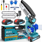 Mini Chainsaw Cordless, 6Inch Portable Small Chain Saw Battery Powered, Handheld Chainsaws with 2 * 24V 2.0MAH Powered Rechargeable Battery for Tree/Wood Cutting Trimming Craftsman Gardening Pruning