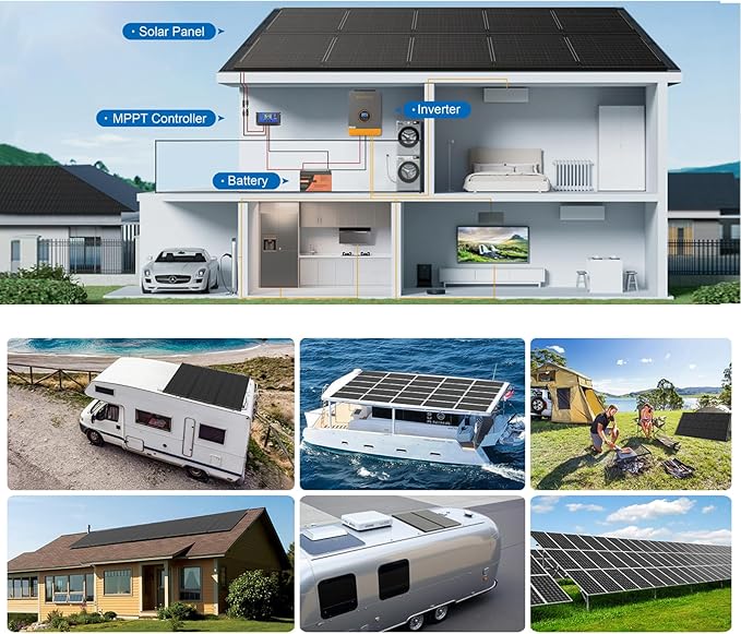 200 Watts Solar Panel Kit, 12V/24V (2PCS 100W) Monocrystalline 30A Charge Controller 25% High-Efficiency PV Module for RV, Rooftop, Boats, Trailer, Vehicle, Caravan, Off-Grid System (200W)