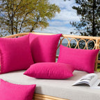 Kevin Textile Pack of 2 Waterproof Pillow Covers - Valentines Day Decorative Throw Covers for Patio Tent Bed Sofa Living Room - 16x16 Inch Hot Pink Checkered
