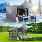 COBIZI 12x12 pop up Gazebo on Clearance Screen Tent for Camping, Scalable Sesign Outdoor Canopy Tent with Extension Support Poles & sidewalls,with Portable Carrying Bag and Ground Stakes,Gray