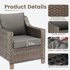 Outdoor Wicker Patio Chairs Set of 2 - Heavy Duty Outside Modern PE Rattan Lawn Chair for Front Porch Balcony Backyard Yard Deck Poolside Apartment – Brown/Grey