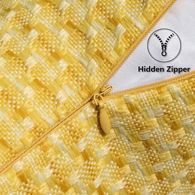 Kevin Textile Outdoor Waterproof Throw Pillow Covers Pack of 2 Farmhouse Decorative Cushion Covers for Garden Patio Tent Balcony Bench Couch Sofa 24x24 Inch, Yellow