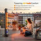 Outdoor Electric Patio Heater, 42-inch 1500W Infrared Tower Heater with 9 Heat Settings & 9H Timer, IPX5 Waterproof, Safety Lock, Tip-Over & Overheat Protection Space Heater for Indoor & Outdoor Use