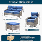Luxury High Back Outdoor Furniture with 6-Inch Thick Cushions, Patio Furniture Set with Swivel Chairs, 5 PCS Wicker Conversation Set for Porch, Balcony, Deck and Yard