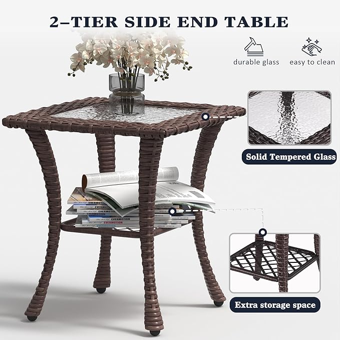 LayinSun 7 Pieces Outdoor Patio Furniture Set, Rattan Wicker Sectional Swivel Rocker Chairs Sets with Ottomans, Swivel Glider Chairs and Coffee Table