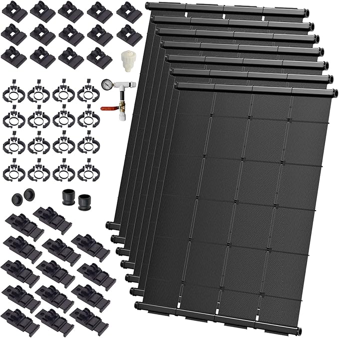 Industrial Grade Solar Pool Heater DIY Kit - Superior High-Wind Strapless Mounting System & Maximum Freeze Resistance (7-4'x10.5' / 294 Square Feet)
