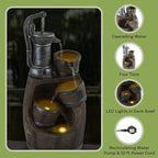 Pure Garden Water Fountain Outdoor Waterfall with Pump and LED Lights - Old Fashioned Rustic Barrel 4-Tier Indoor or Outdoor Fountain - Patio, Deck, Balcony or Backyard Water Fountains with Lights