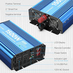 1500 Watt Pure Sine Wave Power Inverter, 12 Vdc to 110 Vdc to 120 Vdc, for Home, RV and Off-Grid Solar Systems, with 2 AC Outlets and USB Port, LCD Display, with Remote Control
