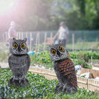 Hausse 2 Pack Bird Scarecrow Fake Owl Decoy Sculpture, Rotating Head Plastic Owl Bird Deterrents, 10.6 Inch Height Nature Enemy Horned Pest Repellent for Outdoor Garden Yard