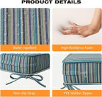 Sunbrella Square Corner Seat Cushions, 19" x 19" x 3", Set of 4, Indoor Outdoor Water Repellent Universal Chair Pads with Ties for Patio Furniture, Garden Dining Chairs, Swell Turquoise