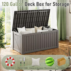 Deck Box, 120 Gallon Outdoor Storage Box Lockable Patio Waterproof for Furniture, Garden Tools, Sports Equipment and Pool Supplies, Waterproof, Resin, Lockable