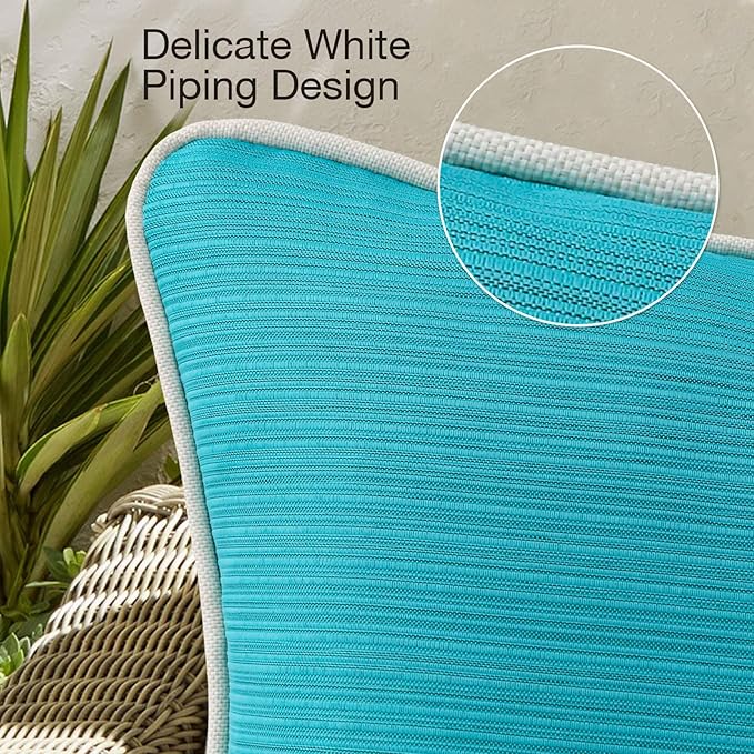 Decorative Outdoor Water Repellent Throw Pillows with Inserts, Set of 4, 20" x12" Pillows for Patio, Backyard, Bed, Couch, and Patio Furniture, Turquoise