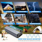 24V 3000W Pure Sine Wave Inverter 24V DC to 110V/120V AC Converter with 4AC Outlets, 5V/3.4A USB, Remote Control with on-Screen Display, Off-Grid Solar Power Inverter for Truck, Home, Vehicles, RV