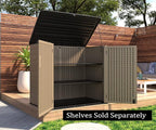 HOMSPARK Storage Shed Weather Resistance, Multi-Purpose Outdoor Storage Cabinet for Backyards and Patios, Horizontal Storage Shed for Lawnmower, Patio Accessories (Coffee,Large - 48 cu.ft)