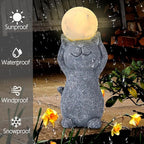 Solar Garden Decor Cat Moon Outdoor Statue and Figurine Lights, Outdoor Patio Sculpture Decor LED Light Gifts for Mom or Daughter, Garden Statues Birthday Gifts for Women Home and Yard with Solar Lamp