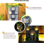 Outdoor Water Fountain Garden - Waterfall Large Water Feature Fountains with LED Lights & Pump, Concrete Artistry for Patio Yard Pool Home Decor, (45 inches Tall, Gray)