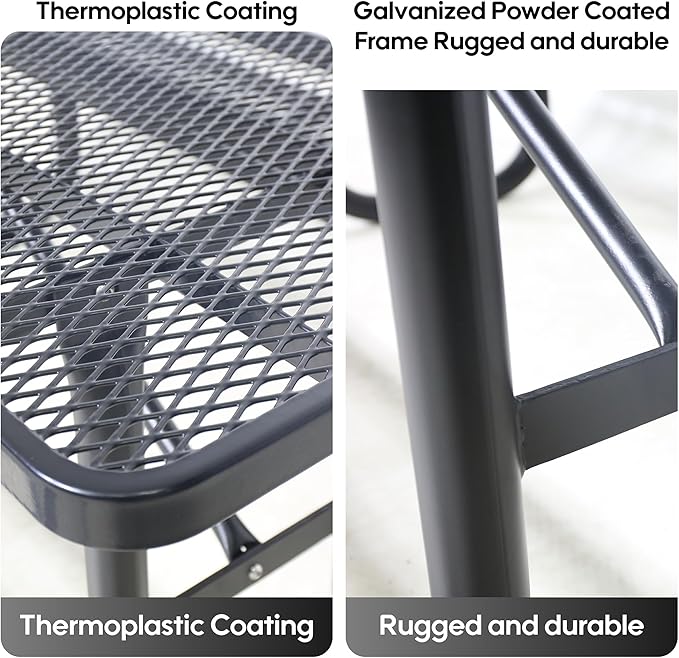 4FT Outdoor Picnic Tables,Heavy-Duty Metal Rectangular Picnic Table,Expanded Metal Commercial-Grade Table with 2 Benches & Umbrella Hole,Waterproof Coating Beach Table for Patio,Garden, Backyard