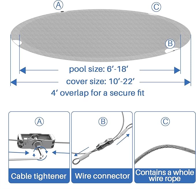 ECOOPTS 14 ft Round Pool Cover for Above Ground Pools, Swimming Pool Cover Protector Winter Safety Cover (Light Grey)