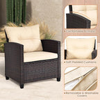 ORALNER 3 Pieces Patio Furniture Set, Outdoor Wicker Conversation Set Rattan Chairs with Cushions, Glass Coffee Table, Bistro Set for Front Porch Balcony Garden Deck Poolside (Beige)