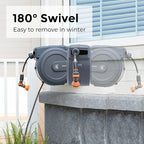 Giraffe Tools AW405/8MB Retractable Garden Hose Reel 5/8" x 90 ft PRO Metal Bracket, Heavy Duty, Any Length Lock Hose Reel, 90ft, Dark Grey