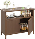 Amopatio Outdoor Storage Cabinet - Patio Bar Table with Storage and Shelves - Weather Resistant Sideboard for Patio, Pool, Garden, Indoor, Kitchen - Brown