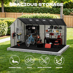 Devoko 10 x 14 FT Resin Outdoor Storage Shed, Extra Large Plastic Shed with Skylight, Floor and Lockable Door, Storage Bike, Tools, Lawn Mower for Garden, Backyard, Patio, Beige