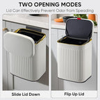 2.11Gallon 8L Carbon Steel Trash Can Door Compost Bin Wall Mounted 2 Ways Sliding Lid Compost Bin Countertop Kitchen Hanging Cabinet Door Trash Bin Metal Garbage Bin Cubo de Basura Ivory