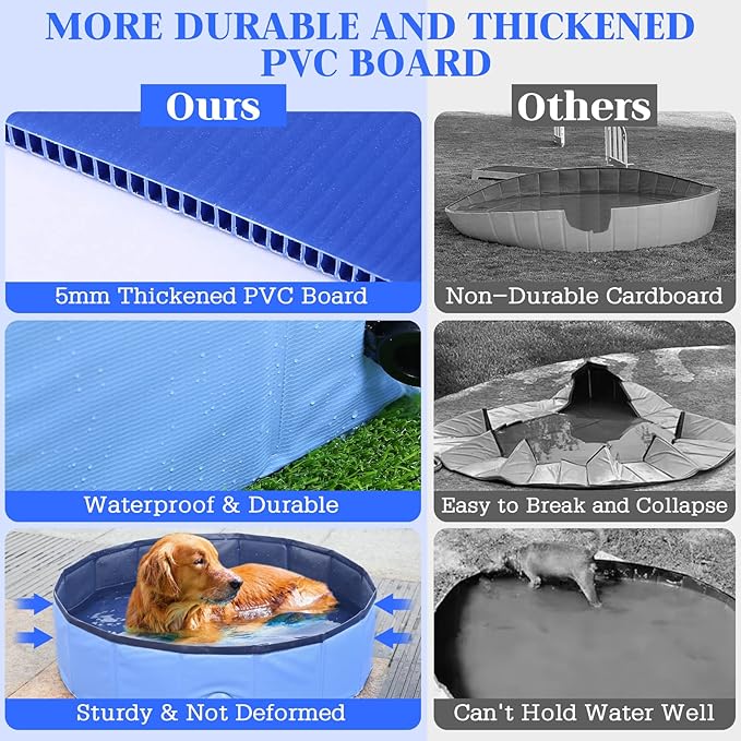Foldable Dog Pool, Portable Pet Bath Tub and Kiddie Swimming Pool, Collapsible Bathtub for Puppies, Small, Medium and Large Dogs, Cats and Kids, 79 x 12 in, Blue