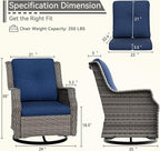 Outdoor Swivel Rocker Patio Chair - 360 Degree Patio Swivel Glider Chair with 3.5" Premium Olefin Fabric Cushions(Mixed Grey/Blue)