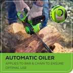 Greenworks 24V 12" Brushless Cordless Compact Chainsaw (Great For Storm Clean-Up, Pruning, and Firewood / 125+ Compatible Tools), 4.0Ah Battery and Charger Included