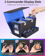 MTG Deck Box, MTG Commander Card Deck Box with Commander Display, Fits 250+ Single Sleeved, Double Card Storage Box with Dice Tray, Magnetic Card Storage Case for CCG TCG Sports Cards, Black Blue