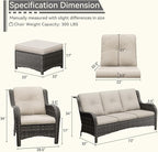 Patio Conversation Set 5-PCS Wicker Outdoor Furniture Conversation Set with 3-Seat Sofa, 2 Armchair, 2 Ottoman Patio Rattan Wicker Sectional Sofa Set with Olefin Cushion, Beige