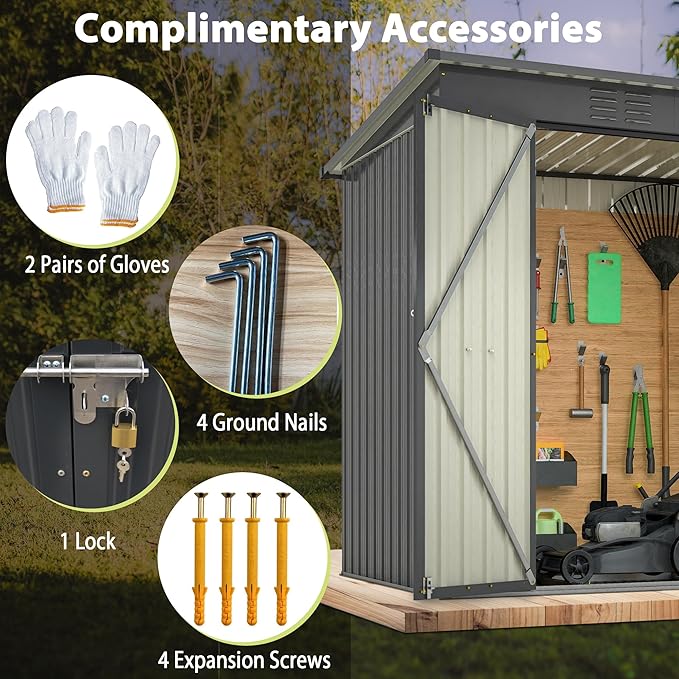 4x6 ft Metal Shed Outdoor Storage Shed,Metal Steel Utility Tool Shed Storage House with Double Lockable Doors and Air Vent for Backyard Garden Patio Lawn Dark Gray