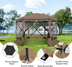 COBlZl 12x12 pop up Gazebo on Clearance Screen Canopy Tent for Camping,Outdoor Instant Stargazing Gazebo,Portable Hub Tent with Removable Sidewalls,Pavilion for Backyard,Brown
