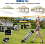 HOTEEL 10x30 Pop up Canopy Tent for Parties, Heavy Duty Easy Setup Tent with 5 Sidewalls, Outdoor Commercial Instant Gazebo for Wedding Event, with Roller Bag & Sand Bags, Khaki(Hexagonal Frame)