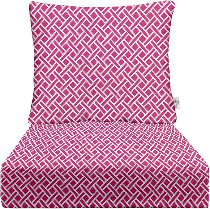RSH DECOR Deep Seating Cushion with Pillow Back | 24” x 23” Seat | Water and Fade-Resistant Spun Fabric | Outdoor Chair Cushion Set for Patio Furniture | Midnight Melody Pink Geom