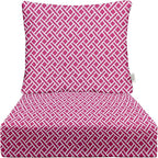 RSH DECOR Deep Seating Cushion with Pillow Back | 22” x 25” Seat | Water and Fade-Resistant Spun Fabric | Outdoor Chair Cushion Set for Patio Furniture | Midnight Melody Pink Geom