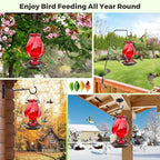 Hummingbird Feeder, BOLITE Glass Hummingbird Feeders for Outdoors Hanging, with Ant Moat and Five Feeding Ports, 22 Ounces, Leak Proof, Red, Birthday Gifts for Women Men, Gifts for Mom Dad
