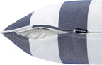 Outdoor Throw Pillow with Insert 18x18 Inch, Set of 2, Piping Edge Waterproof Fade Resistant Decorative Fluffy Pillows for Patio Furniture Chair Bench Couch Sofa - Navy White Striped