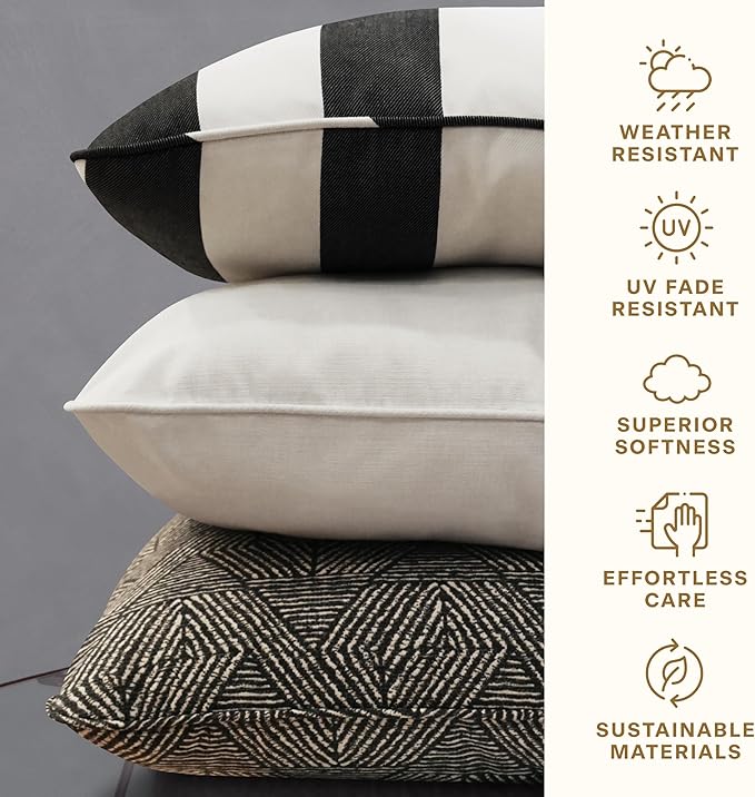 Honeycomb Outdoor Lumbar Pillow 2-Pack, 22 x 12, Hampton Texture Neutral Throw Pillows for Patio Furniture