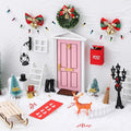 Shappy 39 Pcs Christmas Fairy Door Kit Wooden Elf Fairy Doors Decorations with Accessories Mini Door Tiny Miniature for Christmas Tale DIY Craft Garden Home Party Decoration (Pink)