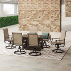Amopatio Patio Swivel Chairs Set of 6, Outdoor Swivel Rocker Dining Chairs with All Weather Textilene High Back & Metal Frame, for Backyard Deck Lawn (Brown)