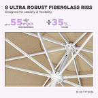 Midtown Umbrellas The Swilt 8 Feet Patio Umbrella in Sunbrella Heather Tan Acrylic Fabric - Fiberglass Ribs, Auto-Tilt Aluminum Frame For Backyard, Deck, Garden, Pool - White Pole