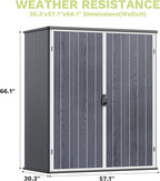 Devoko 5 x 3 Resin Outdoor Storage Shed with Floor - Waterproof Plastic Outdoor Tool Cabinet with Lockable Doors for Patio Furniture, Pool Accessories, Garden Tools (Deep Gray)