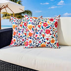 Outdoor Pillow Covers 18x18 Inch Set of 2 Floral Printed Boho Throw Pillows Cases Waterproof Square Garden Cushion Sham for Spring Summer Patio Funiture Tent Balcony Bench Sofa Couch