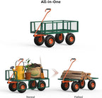 900LB Capacity Garden Cart, 3-in-1 Heavy Duty Utility Wagon with 13" All-Terrain Tires, Removable Mesh Sides & 180° Swivel Handle - Outdoor Yard Cart for Gardening, Farming, Patio Use