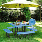 47'' Heavy-Duty Metal Picnic Tables with Umbrella Hole, Outdoor Steel Heavy Duty Commercial Grade Black Table, Outdoor Bench Set for Lawn, Patio, Park, Yard, Garden, Porch (Set B, Square)
