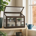 MCombo 2-Tier Wooden Cold Frame Garden Greenhouse Raised Flower Planter Shelf Bed Protection 6057-0160 (Brown)